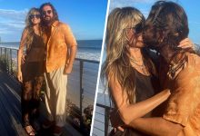 Фото - 49-летняя Хайди Клум снялась в «голом» платье за поцелуем с мужем